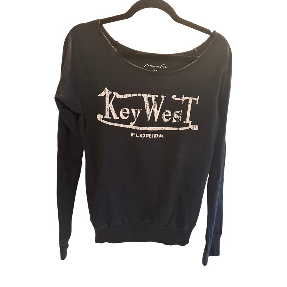 Miami Style Key West‎ Florida Graphic Sweatshirt Black Combed Cotton Womens M
